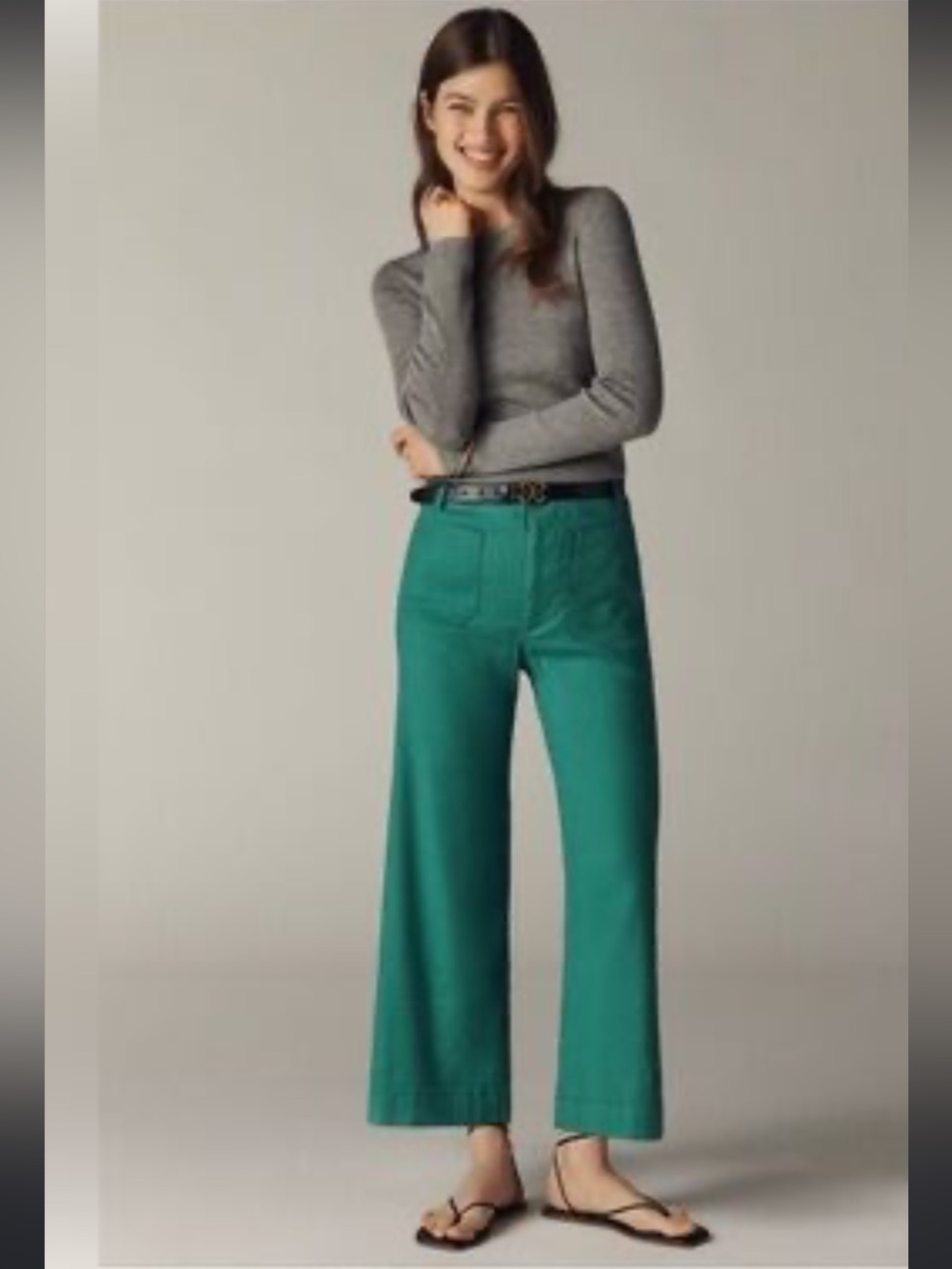 Maeve The Colette Emerald Wide-Leg Cropped Pants